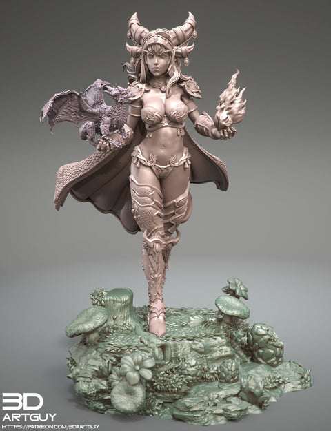 Tiefling Pinup Female Dragon Familiar Sorcerer Warlock PC or NPC | 28mm, 32mm, 50mm,75mm,100mm | Dungeons and Dragons | Pathfinder |3DArtGuy