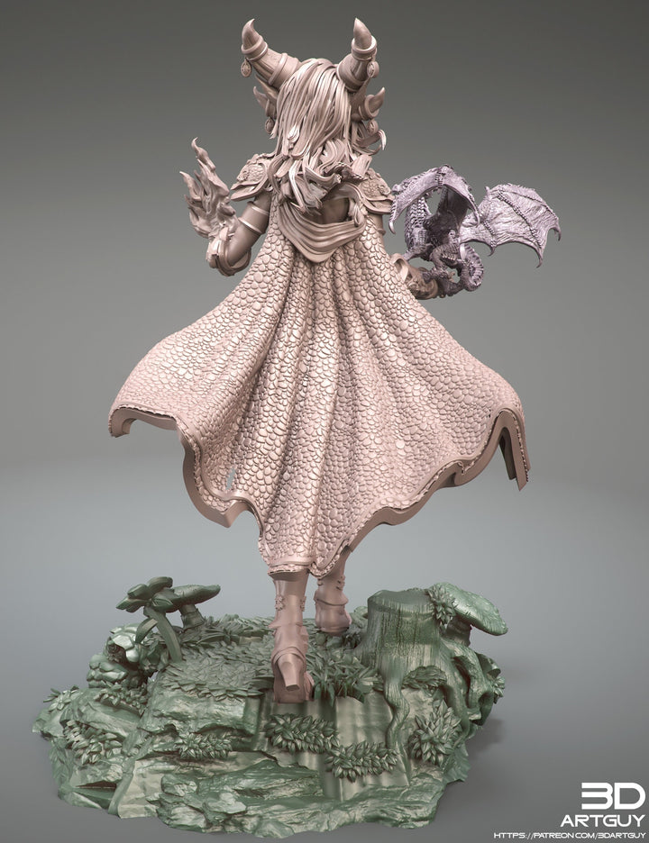 Tiefling Pinup Female Dragon Familiar Sorcerer Warlock PC or NPC | 28mm, 32mm, 50mm,75mm,100mm | Dungeons and Dragons | Pathfinder |3DArtGuy
