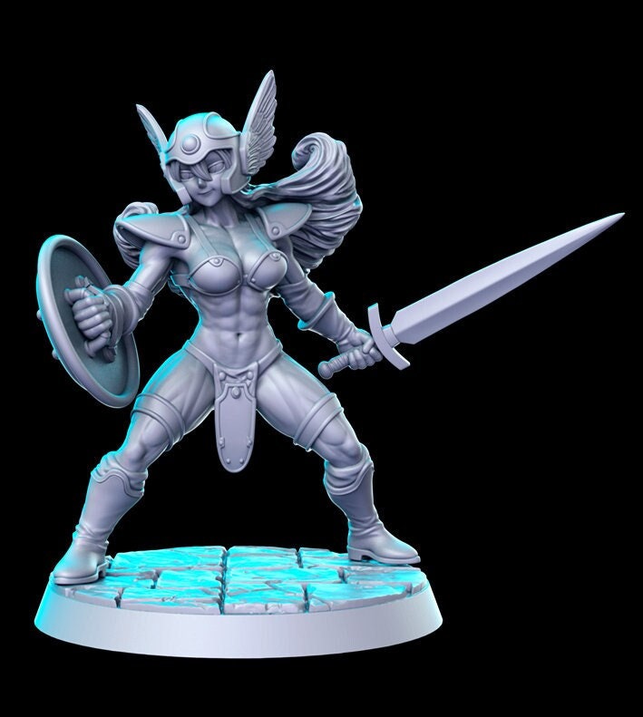 Pinup Sexy Female Fighter with Sword and Shield | 28mm, 32mm,54mm,75mm,100mm Scale | Miniature - Minis - D&D 5e - RN Estudio