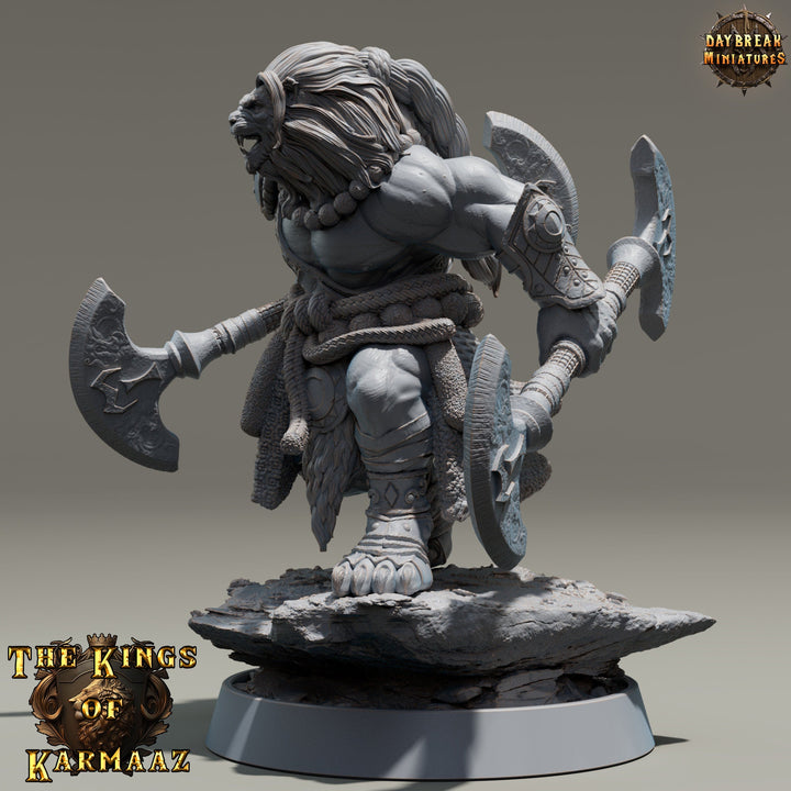 Leonin LionFolk Fighter Barbarian | 28mm, 32mm, 54mm, 75mm Scales,100mm Tall | Dungeons and Dragons D&amp;D 5e | Pathfinder| Daybreak Miniatures