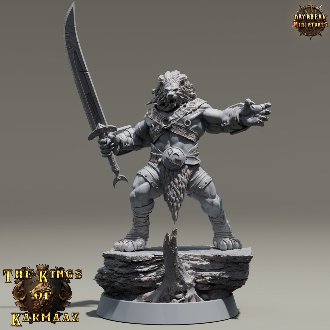 Leonin LionFolk Fighter Barbarian | 28mm, 32mm, 54mm, 75mm Scales,100mm Tall | Dungeons and Dragons D&amp;D 5e | Pathfinder| Daybreak Miniatures