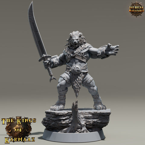 Leonin LionFolk Fighter Barbarian | 28mm, 32mm, 54mm, 75mm Scales,100mm Tall | Dungeons and Dragons D&D 5e | Pathfinder| Daybreak Miniatures