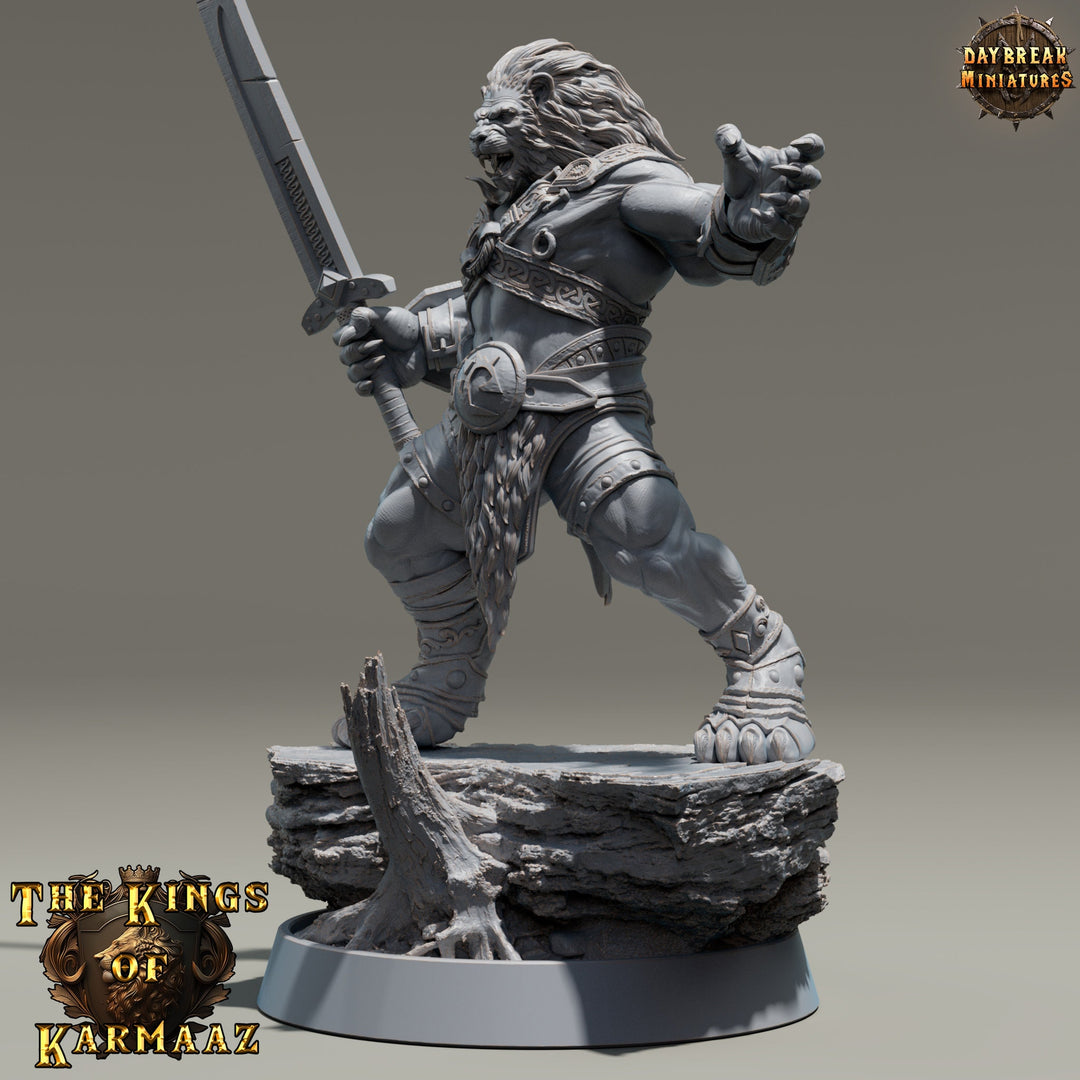 Leonin LionFolk Fighter Barbarian | 28mm, 32mm, 54mm, 75mm Scales,100mm Tall | Dungeons and Dragons D&amp;D 5e | Pathfinder| Daybreak Miniatures
