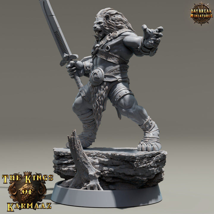 Leonin LionFolk Fighter Barbarian | 28mm, 32mm, 54mm, 75mm Scales,100mm Tall | Dungeons and Dragons D&amp;D 5e | Pathfinder| Daybreak Miniatures