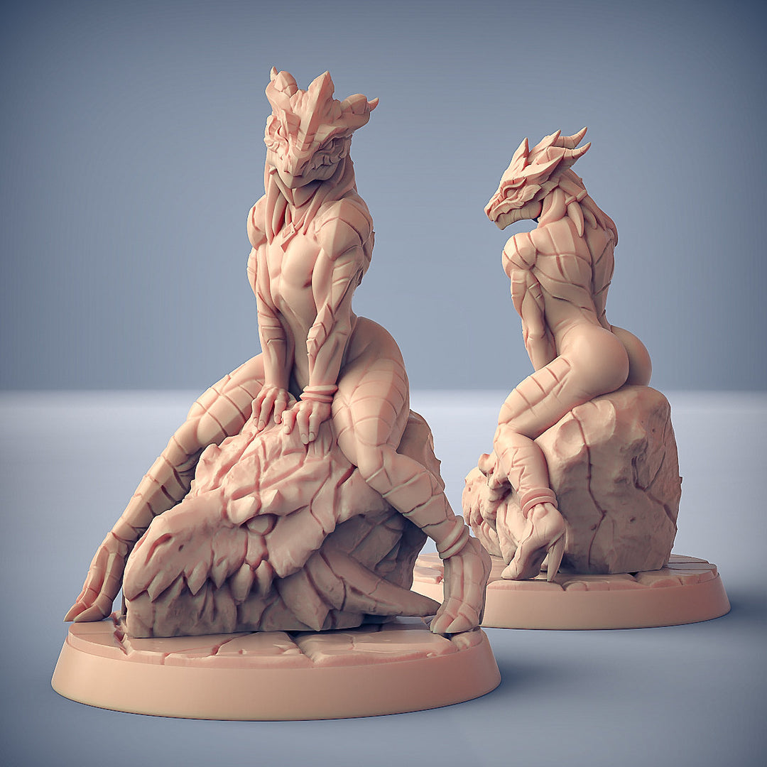 Lusty Dragonborn Draconian Maid | 28mm, 32mm, 54mm, 75mm Scale Resin Miniature | Dungeons and Dragons D&amp;D 5e | Pathfinder | Artisan Guild