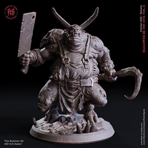 The Butcher Demon | 28mm Scale | 32mm Scale | 75mm Scale - Boss Monster Mini - Minis - D&D 5e - Pathfinder Figurine | Flesh of Gods