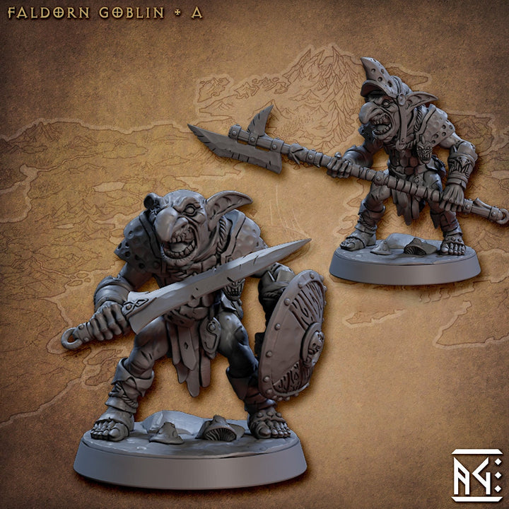 Goblin Fighter Sword and Shield, Goblin polearm | 28mm, 32mm Scale, 54 tall, 75 tall Resin Miniature | Dungeons and Dragons | Artisan Guild