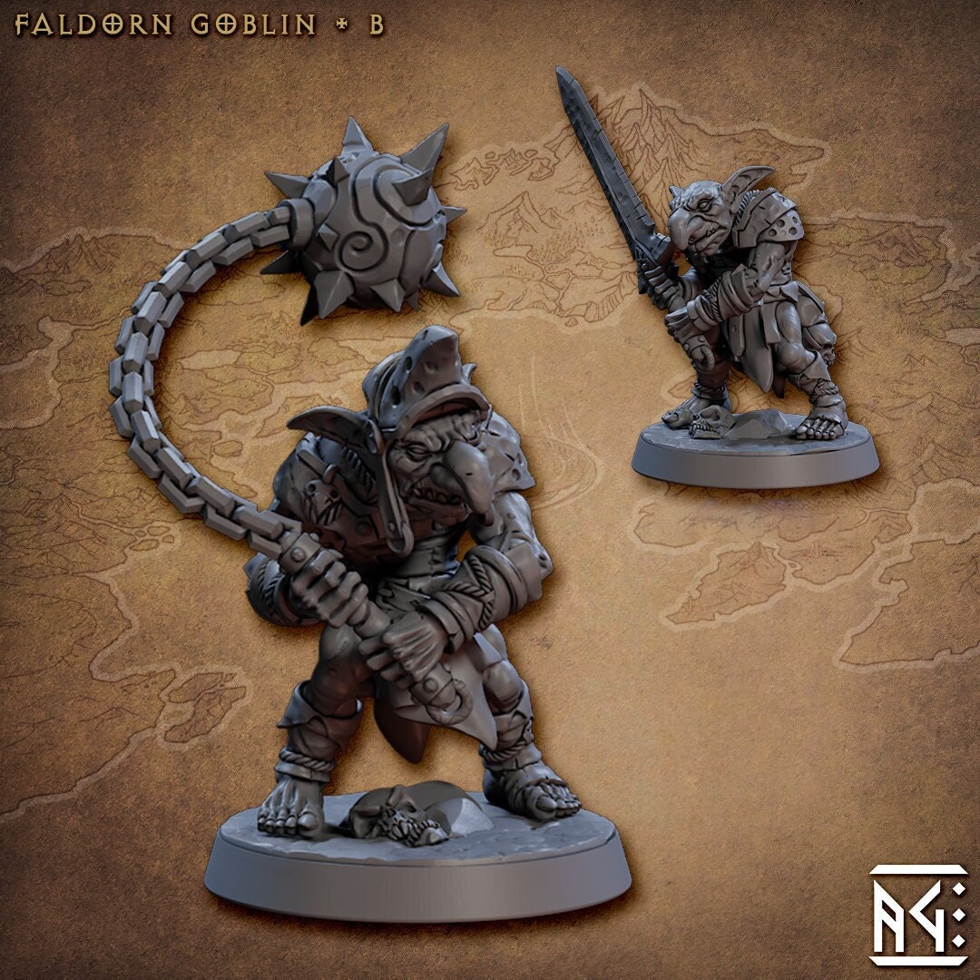 Goblin Fighter Flail, Goblin 2-handed Sword | 28mm, 32mm Scale, 54 tall, 75 tall Resin Miniature | Dungeons and Dragons | Artisan Guild