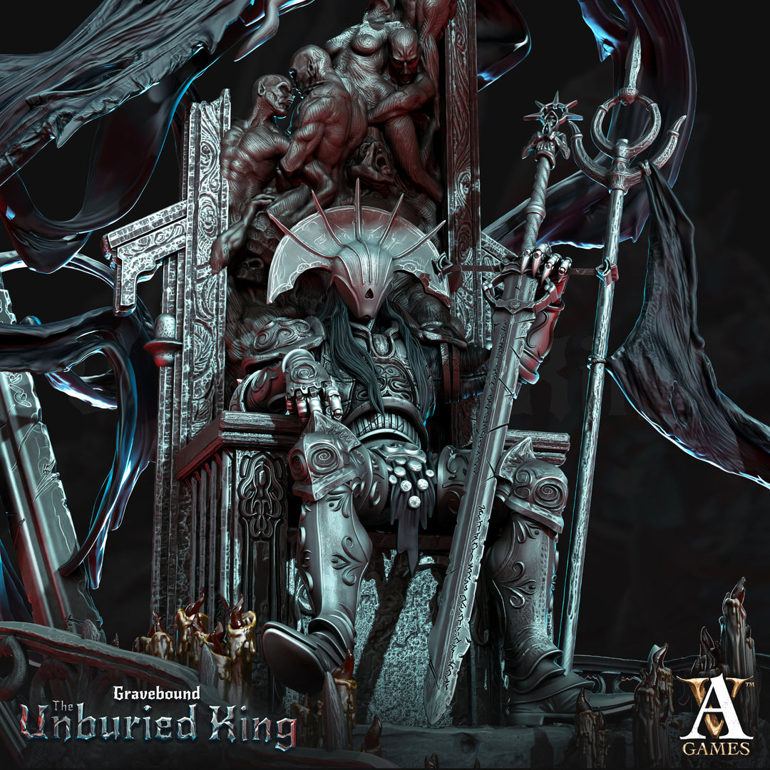 Undead Alliance Death Knight King on Throne and Lich King | 100mm Base | D&amp;D 5E | Dungeons and Dragons | Atrum Rex | Archvillain Games
