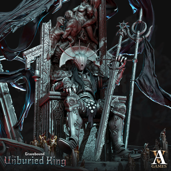 Undead Alliance Death Knight King on Throne and Lich King | 100mm Base | D&amp;D 5E | Dungeons and Dragons | Atrum Rex | Archvillain Games