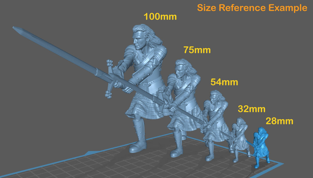 Human Highlander Ranger Fighter | Miniature | 28mm, 32mm, 54mm,75mm,100mm Scale | Pathfinder Figure| DnD | Human Ranger Figurine unpainted |