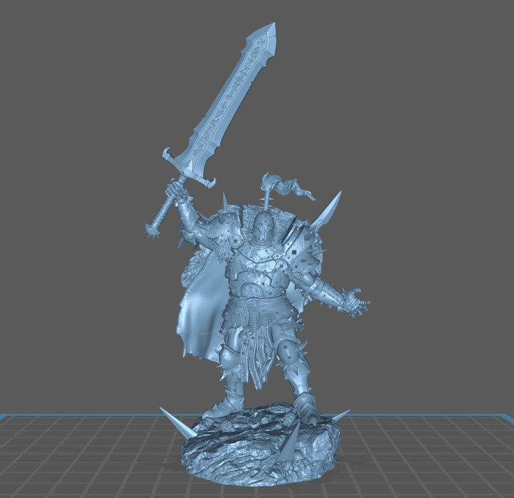 Human Chaos Fighter Oathbreaker Paladin, Unpainted Miniature | 28mm, 32mm,54mm,75mm,100mm Scales | Dungeons and Dragons | Archvillain Games
