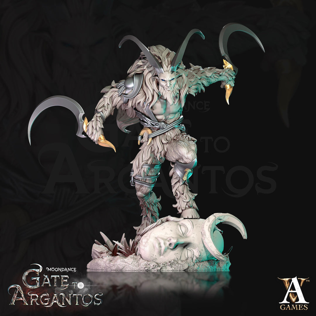 Satyr Warrior Hunter, Goat-Man PC NPC Fey Miniature | 28mm, 32mm, 75mm Scales | Dungeons and Dragons | Pathfinder | Archvillain Games