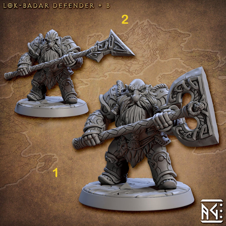 Male Fighter Dwarf with Axe, Halberd and Helm | 28mm, 32mm, 54mm, 75mm Scale Miniature | Dungeons and Dragons | Artisan Guild