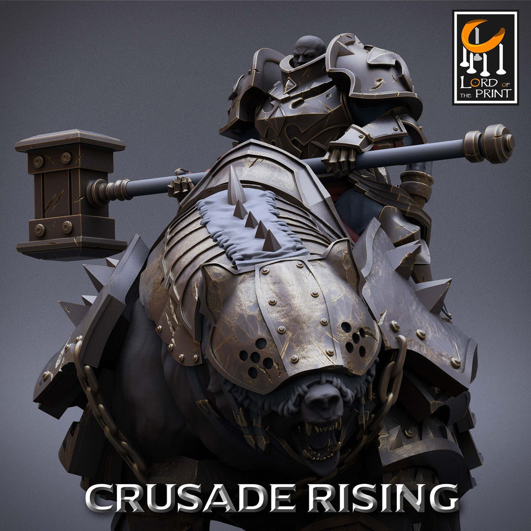 Paladin Knight Templar on Armored Giant Bear, Fighter Cavalier PC NPC | Dungeons and Dragons 5e | 28mm,32mm,75mm Scale | Pathfinder |