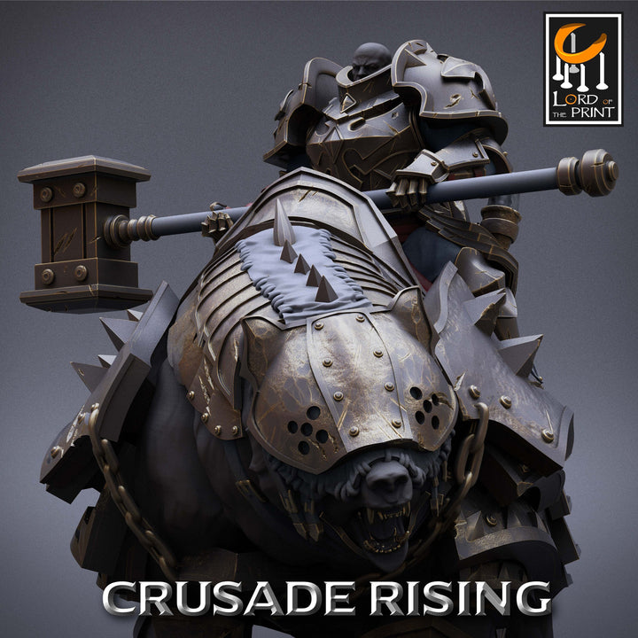 Paladin Knight Templar on Armored Giant Bear, Fighter Cavalier PC NPC | Dungeons and Dragons 5e | 28mm,32mm,75mm Scale | Pathfinder |