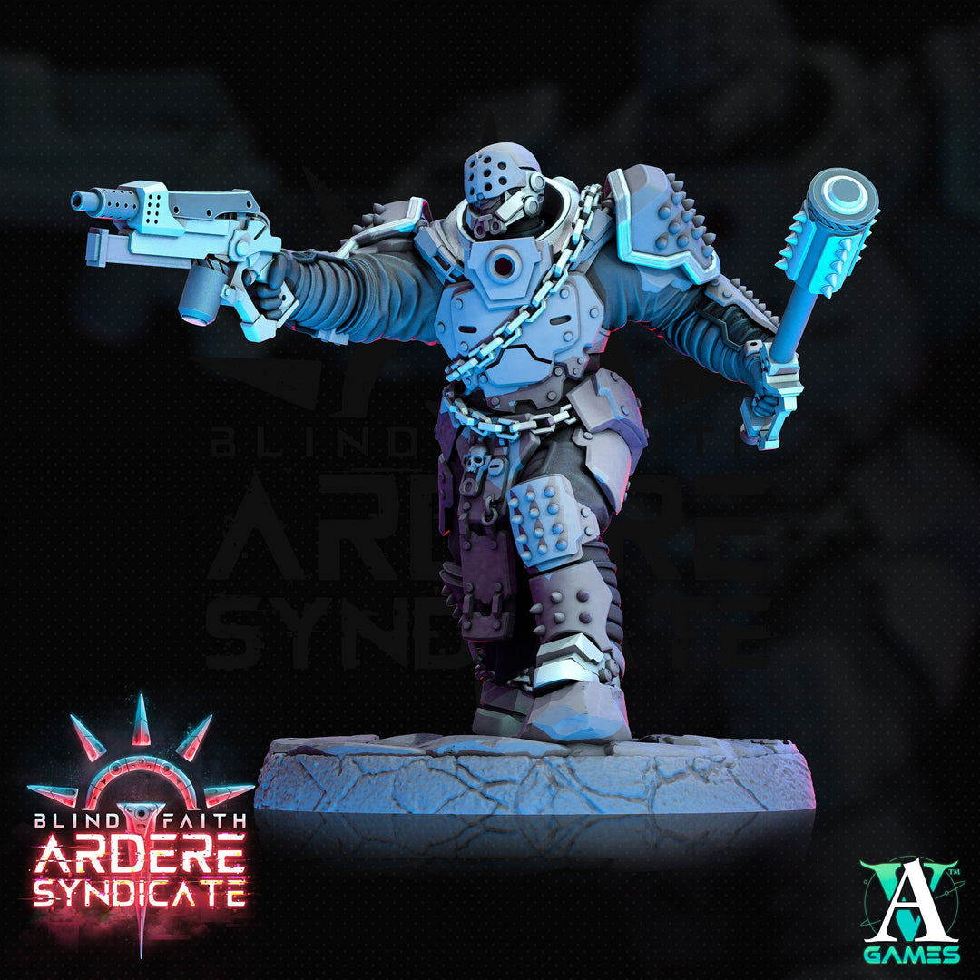 Arderite Heavy Infantry, Blind Faith, Ardere Syndicate | Sci-Fi Miniature 28mm,32mm Scales | 54mm, 75mm TALL | Resin Mini |Archvillain Games