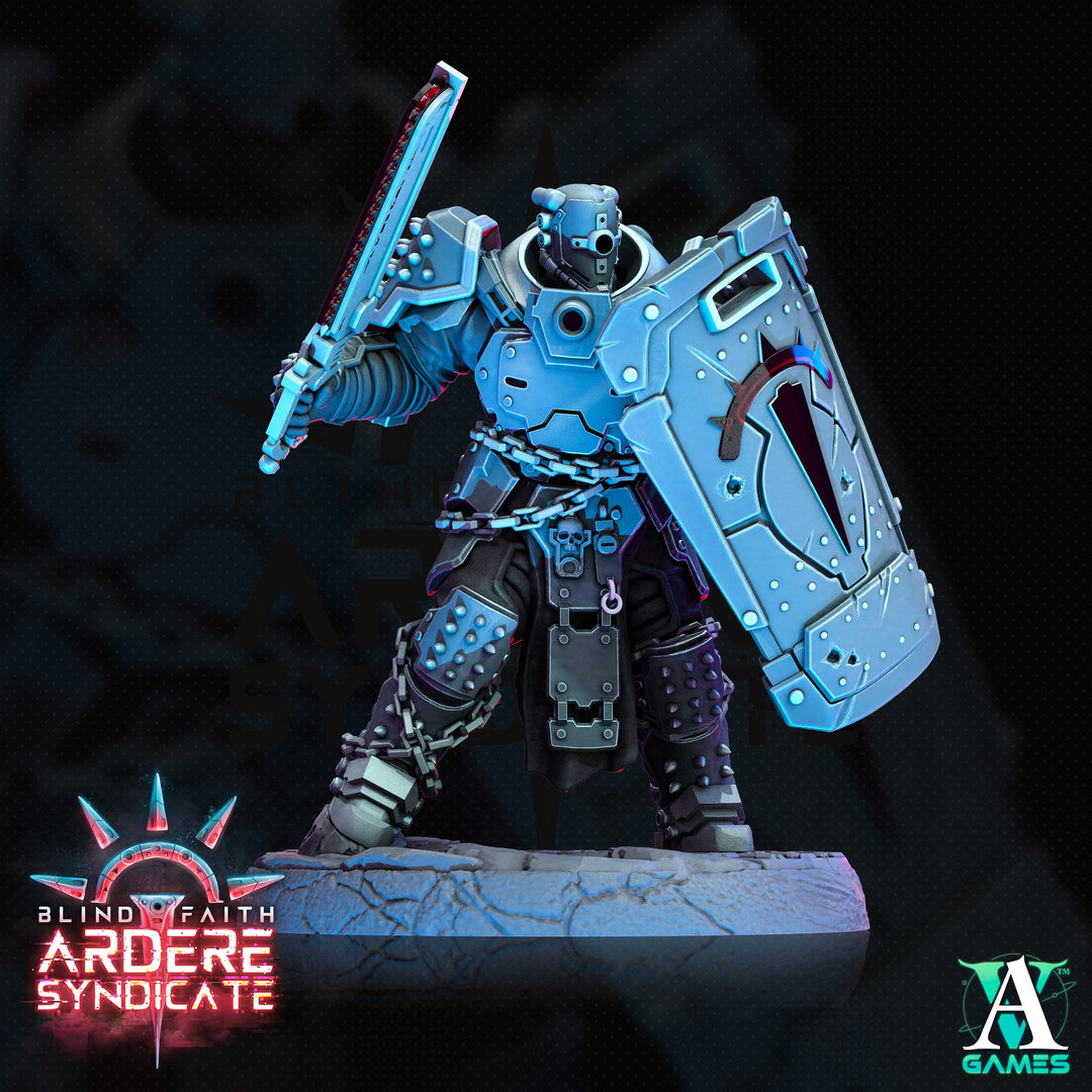 Arderite Heavy Infantry, Blind Faith, Ardere Syndicate | Sci-Fi Miniature 28mm,32mm Scales | 54mm, 75mm TALL | Resin Mini |Archvillain Games