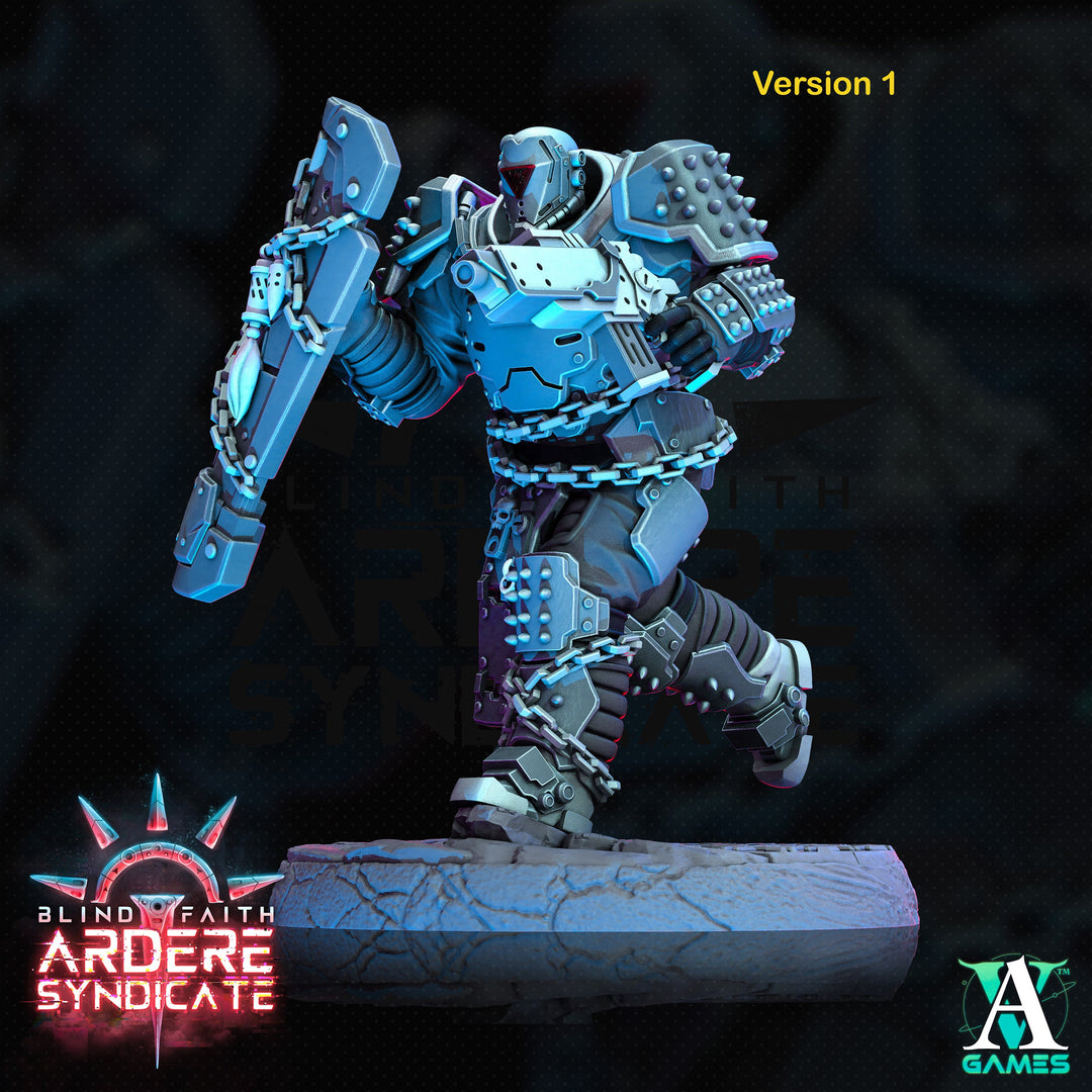 Arderite Heavy Infantry, Blind Faith, Ardere Syndicate | Sci-Fi Miniature 28mm,32mm Scales | 54mm, 75mm TALL | Resin Mini |Archvillain Games