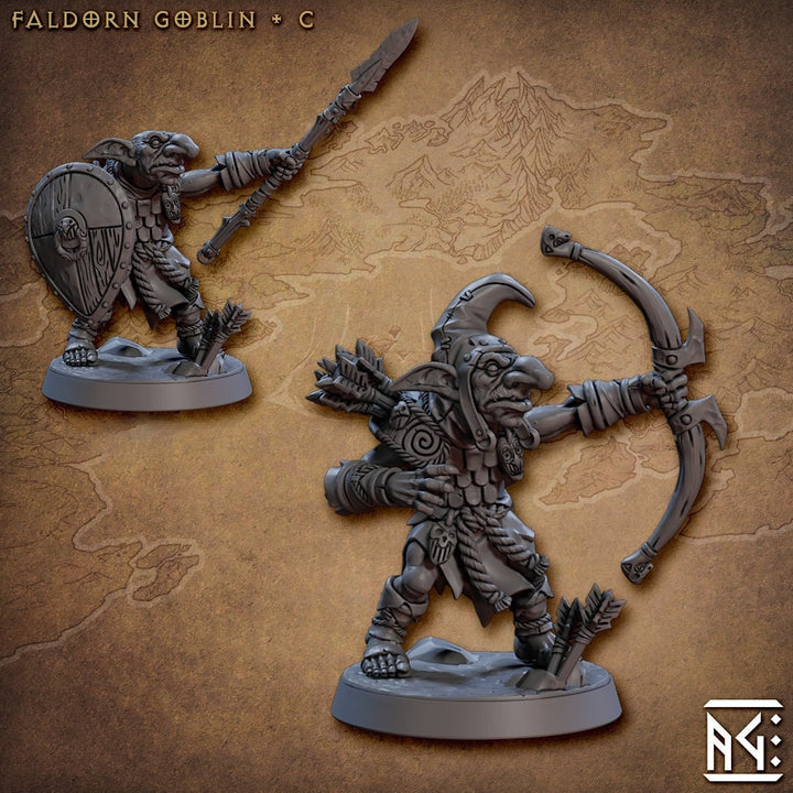 Goblin Fighter Bow Archer, Goblin Spear &amp; Shield | 28mm, 32mm Scale, 54 tall, 75 tall Resin Miniature | Dungeons and Dragons | Artisan Guild
