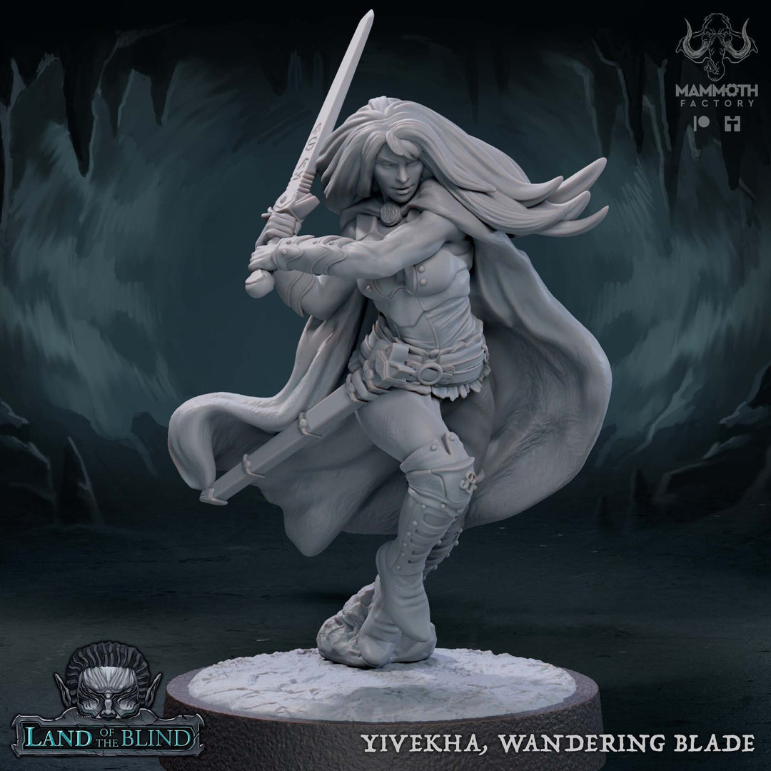 Female Human Fighter SwordMaster Ranger | 28mm, 32mm, 54mm, 75mm Scale Resin Miniature |Dungeons and Dragons | Yivekha | Mammoth Factory