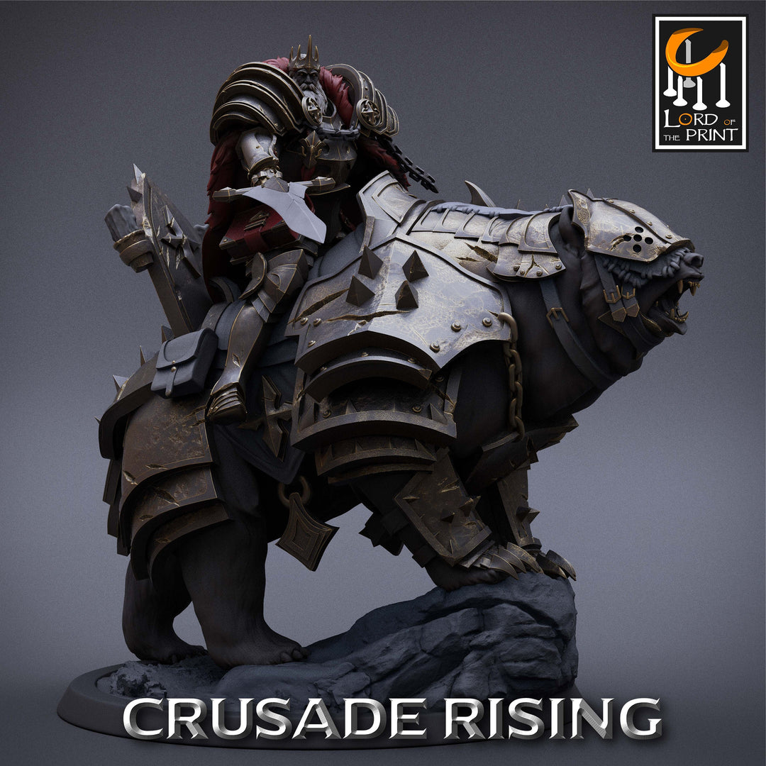 Human Paladin King Knight Templar on Armored Giant Bear, Cavalier PC NPC | Dungeons and Dragons 5e | 28mm,32mm,75mm Scale | Pathfinder |