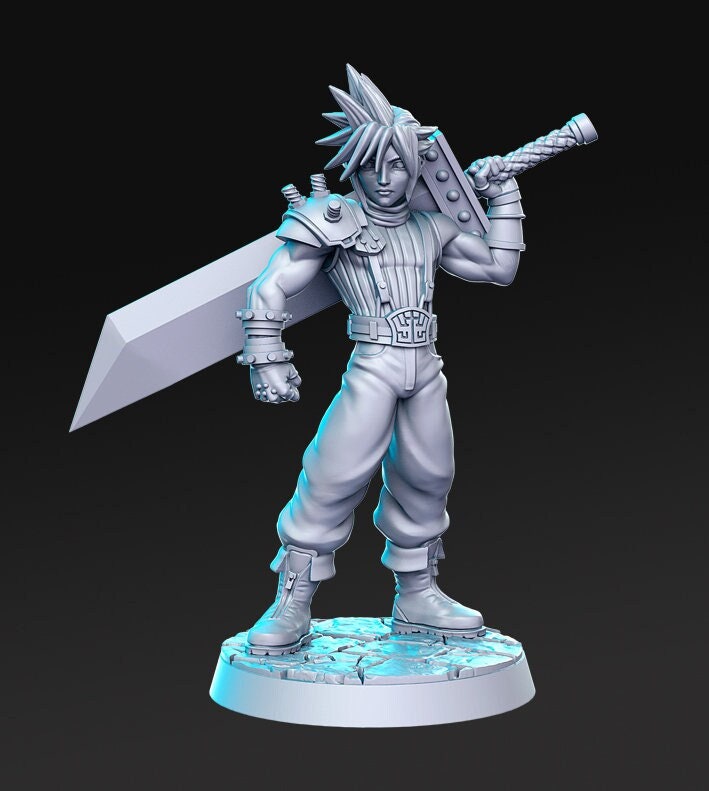 Rogue Fighter Claude Classic JRPG | 28mm,32mm, 54mm,75mm Scale Miniature | Unpainted resin Figurine D&amp;D Tabletop Fantasy Miniature Gaming