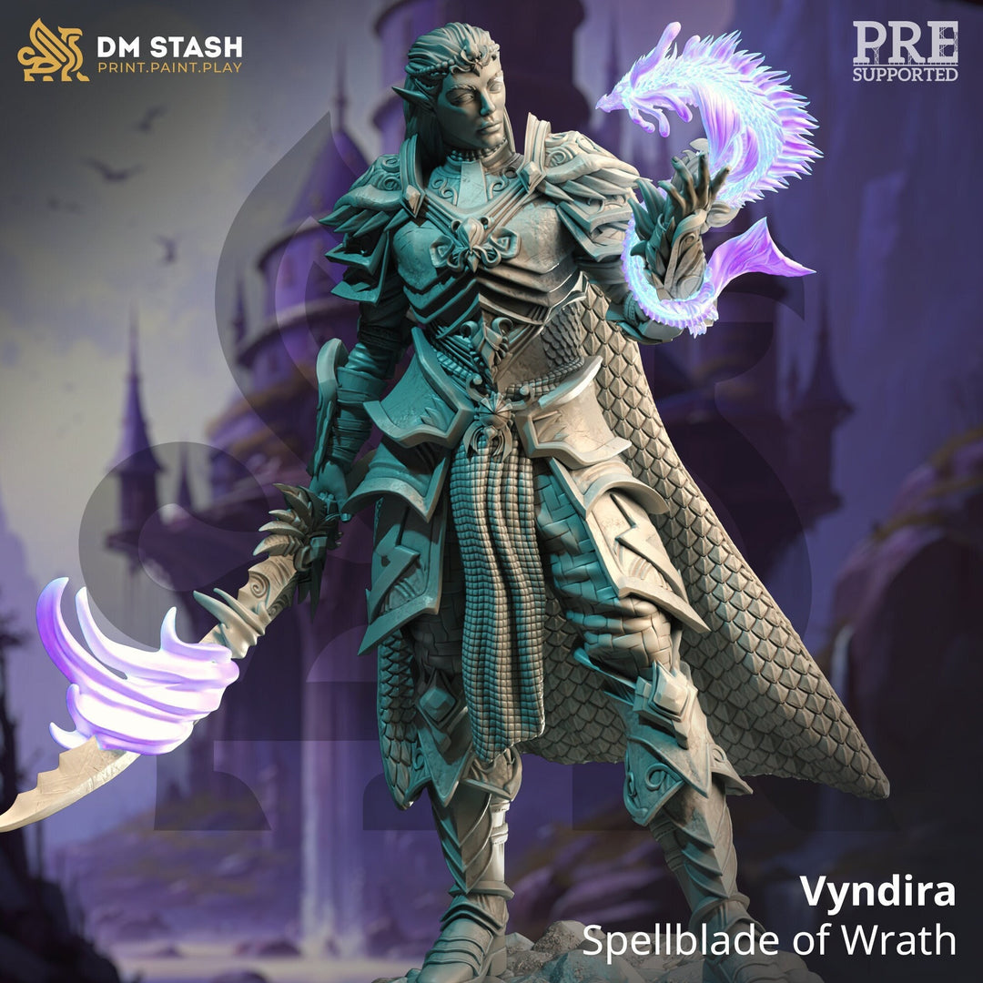 High Elf Fighter Spell blade, Eldritch Knight, Moon Elf, Eladrin Miniature | 28mm, 32mm,54mm,75mm, 100mm Scales | Dungeons and Dragons 5E