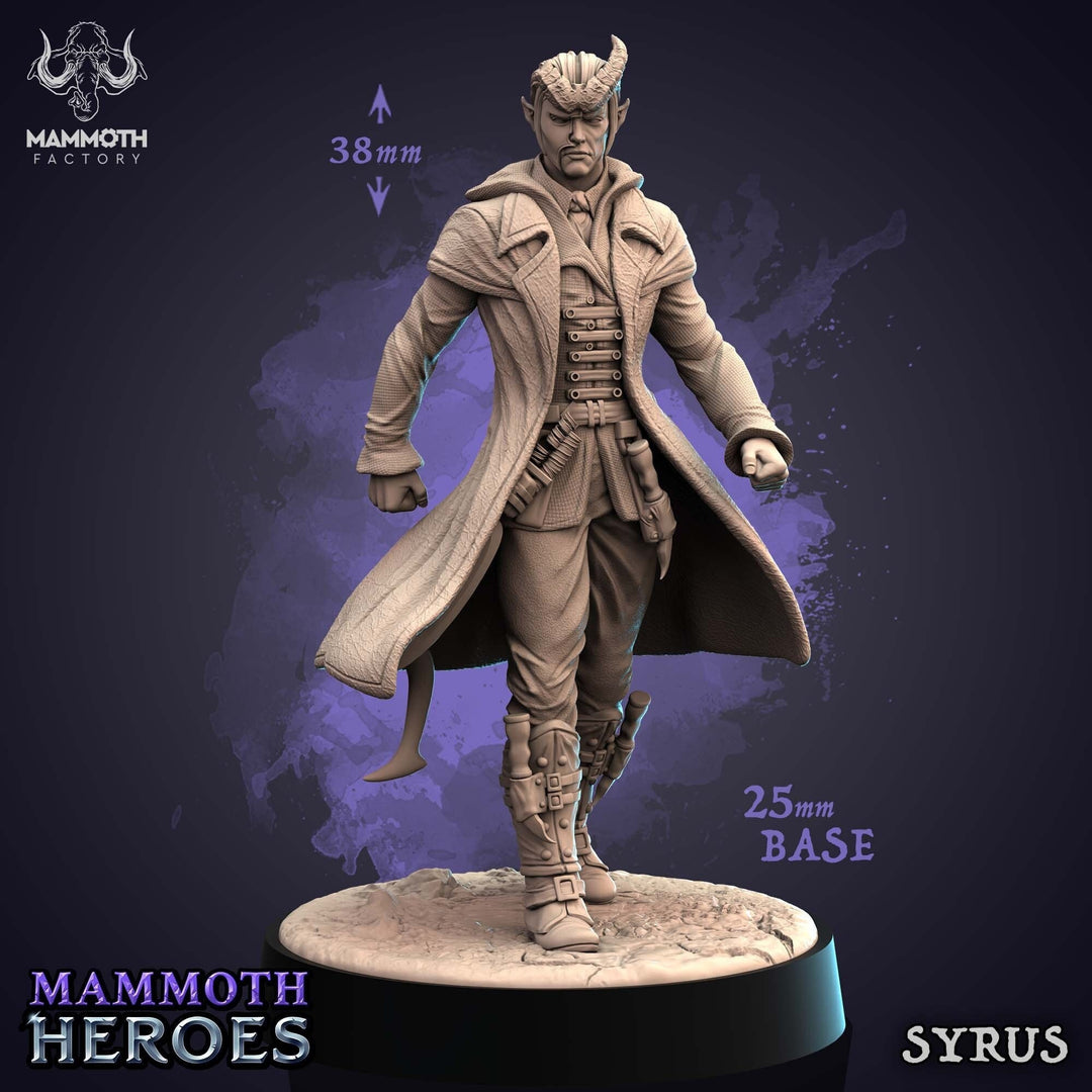 Tiefling Male Warlock Wizard Sorcerer | 28mm, 32mm, 75mm Scale Resin Miniature | Dungeons and Dragons | Flynn Athersen Mammoth Factory