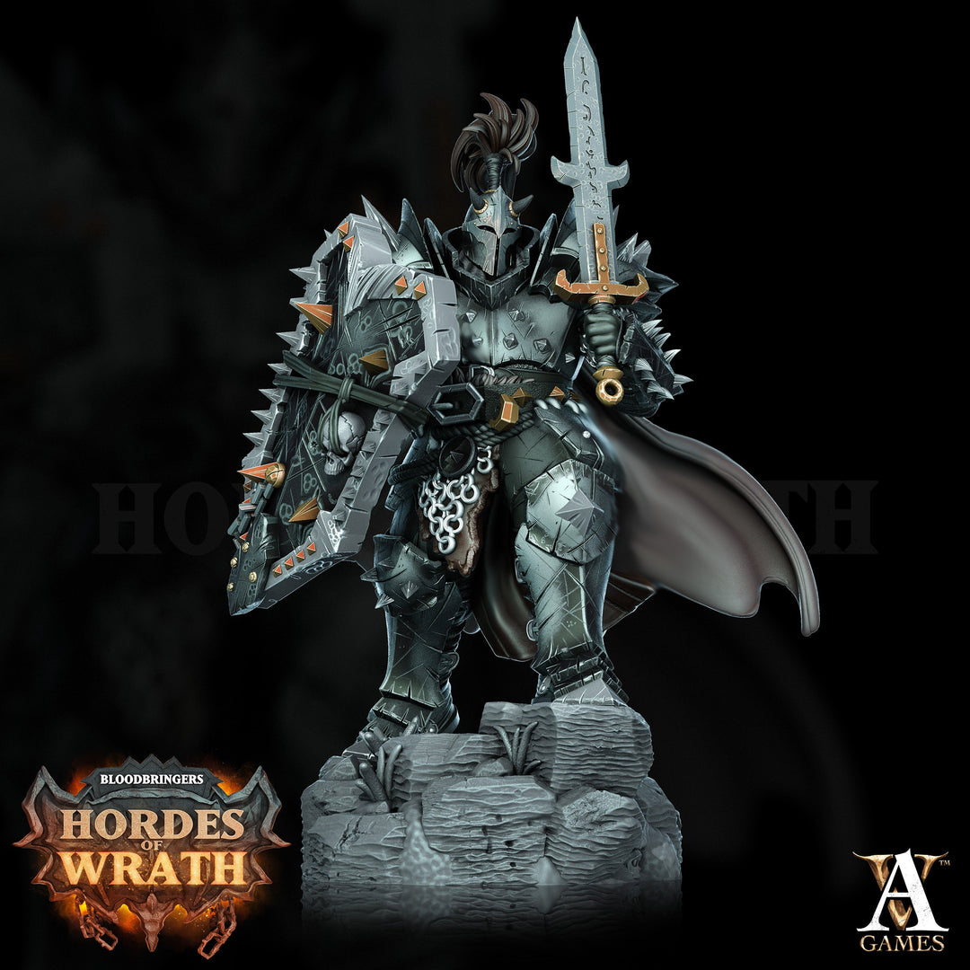 Human Oathbreaker Paladin Chaos Knight Sword & Shield Unpainted Miniature | 28mm, 32mm, 54mm,75mm, 100mm Scales | D and D| Pathfinder
