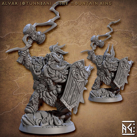 Fighter Dwarf King with Hammer and Shield | 28mm, 32mm, 54mm, 75mm Scale Miniature | Dungeons and Dragons | Artisan Guild