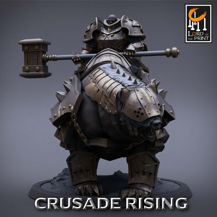 Paladin Knight Templar on Armored Giant Bear, Fighter Cavalier PC NPC | Dungeons and Dragons 5e | 28mm,32mm,75mm Scale | Pathfinder |