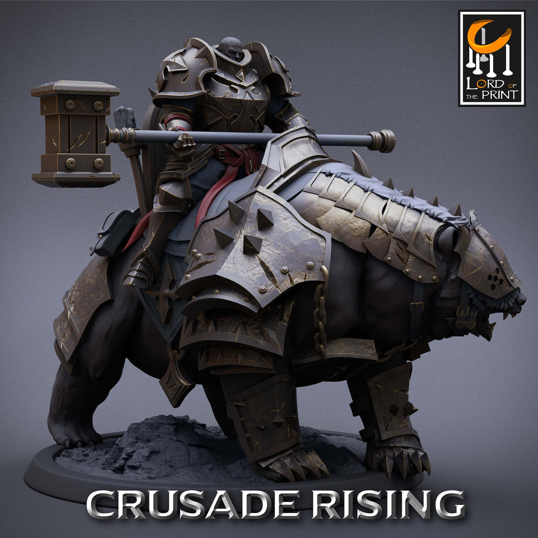 Paladin Knight Templar on Armored Giant Bear, Fighter Cavalier PC NPC | Dungeons and Dragons 5e | 28mm,32mm,75mm Scale | Pathfinder |