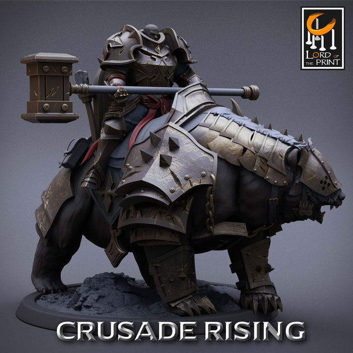 Paladin Knight Templar on Armored Giant Bear, Fighter Cavalier PC NPC | Dungeons and Dragons 5e | 28mm,32mm,75mm Scale | Pathfinder |