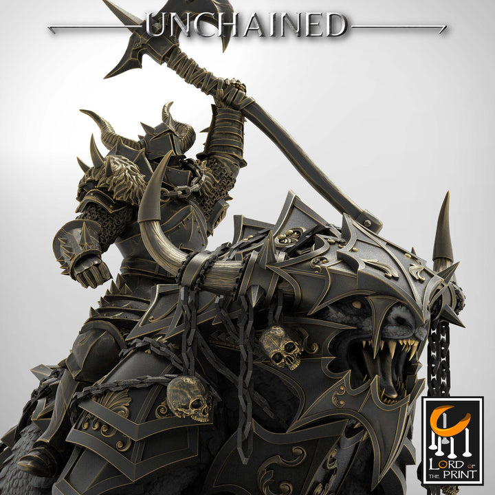 Chaos Knight on Armored Muscular Beast Great Axe , Oathbreaker Paladin | Dungeons and Dragons 5e | 28mm,32mm,54mm,75mm Scale | Pathfinder
