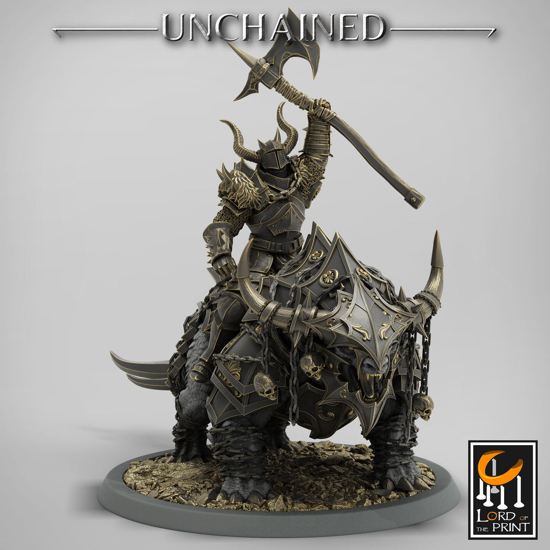 Chaos Knight on Armored Muscular Beast Great Axe , Oathbreaker Paladin | Dungeons and Dragons 5e | 28mm,32mm,54mm,75mm Scale | Pathfinder