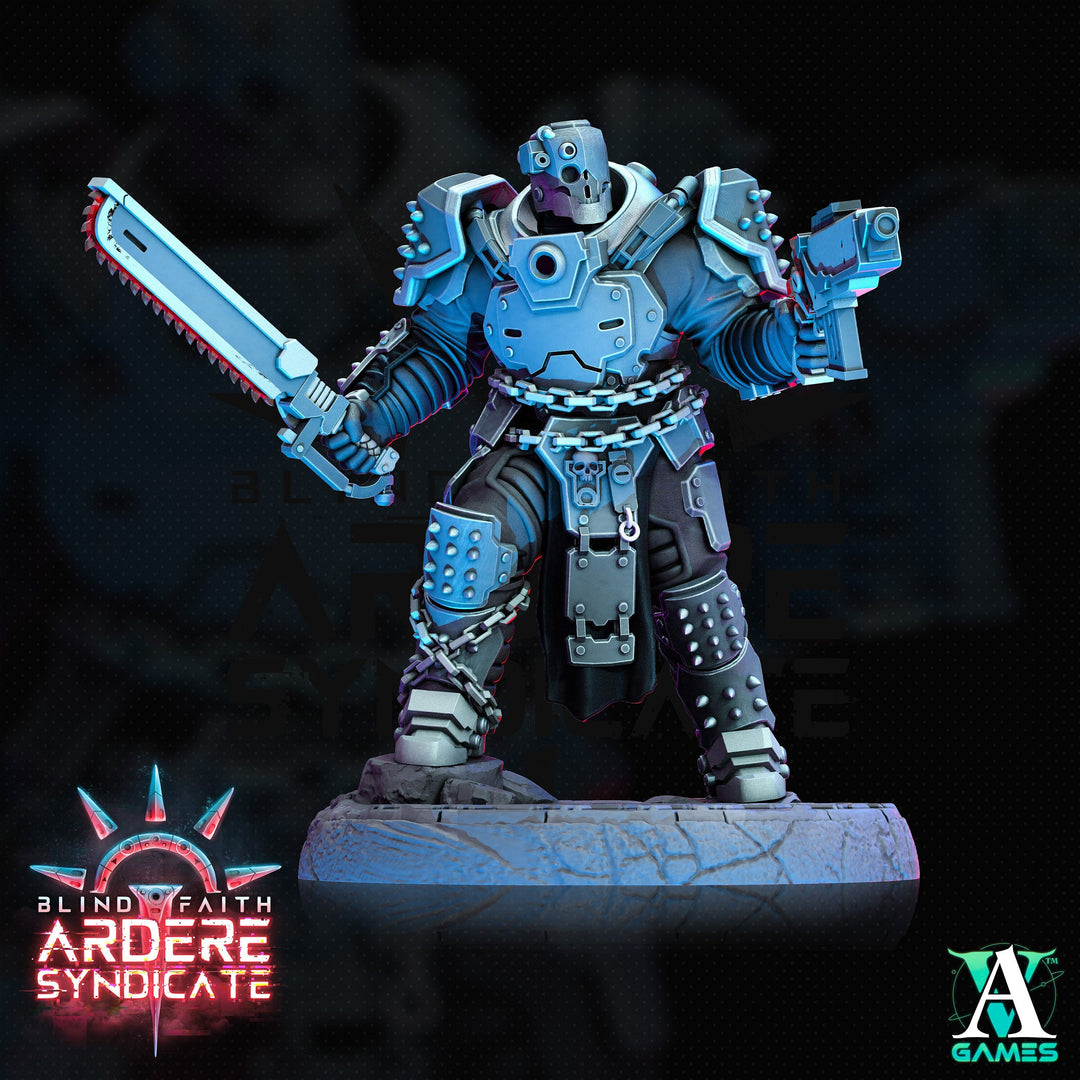 Arderite Heavy Infantry, Blind Faith, Ardere Syndicate | Sci-Fi Miniature 28mm,32mm Scales | 54mm, 75mm TALL | Resin Mini |Archvillain Games