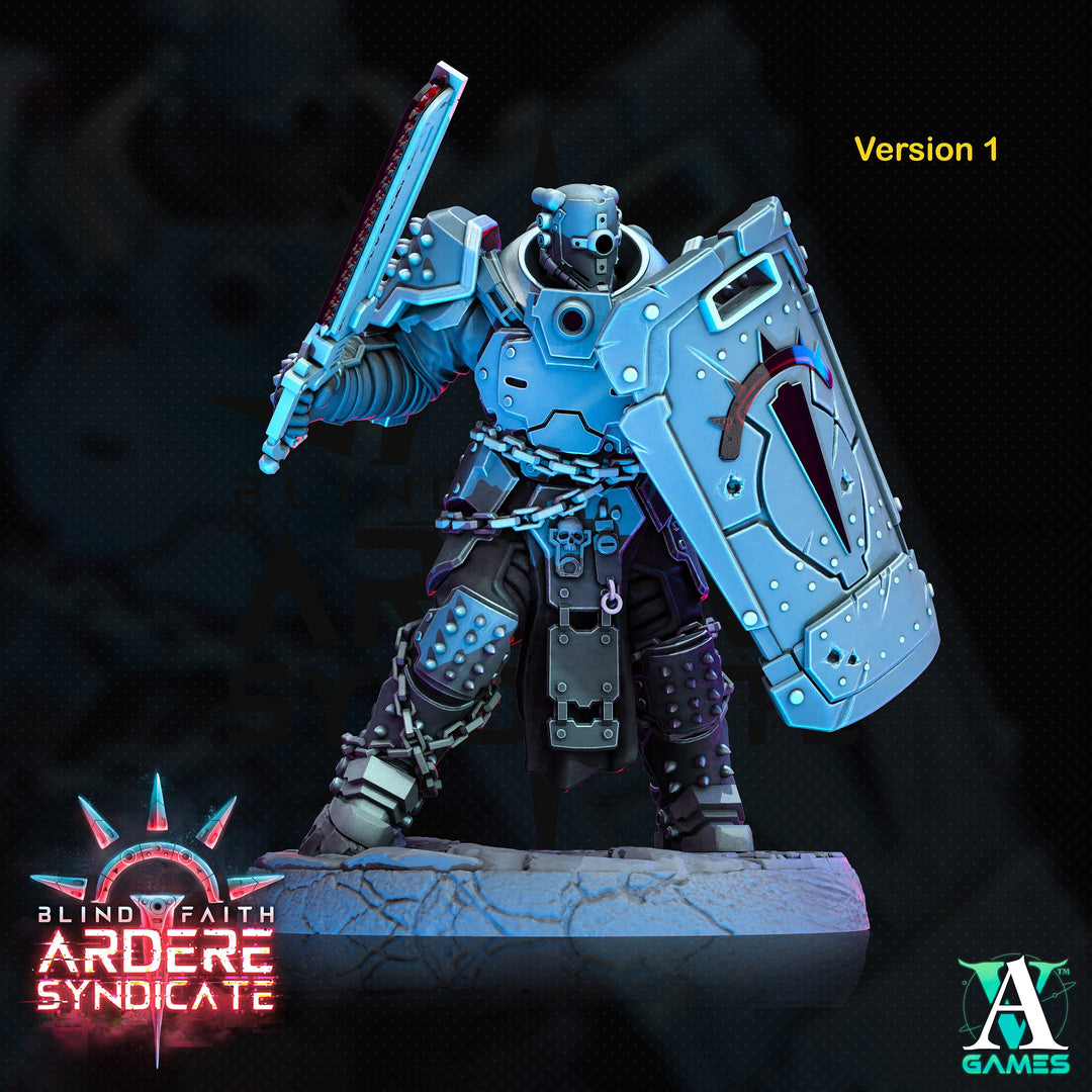 Arderite Heavy Infantry, Blind Faith, Ardere Syndicate | Sci-Fi Miniature 28mm,32mm Scales | 54mm, 75mm TALL | Resin Mini |Archvillain Games