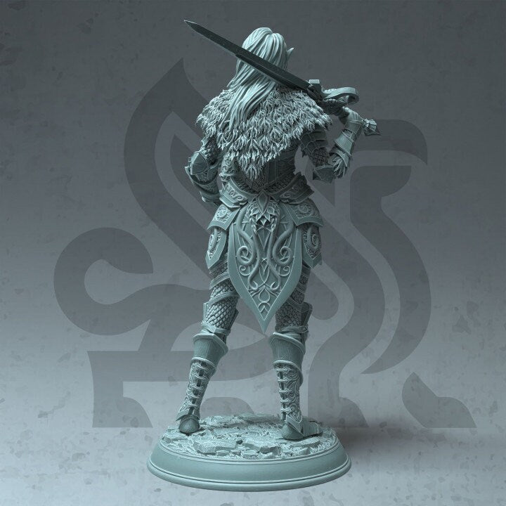 Female High Elf Paladin Fighter Spell blade, Moon Elf, Eladrin Miniature | 28mm, 32mm,54mm,75mm, 100mm Scales | Dungeons and Dragons 5E