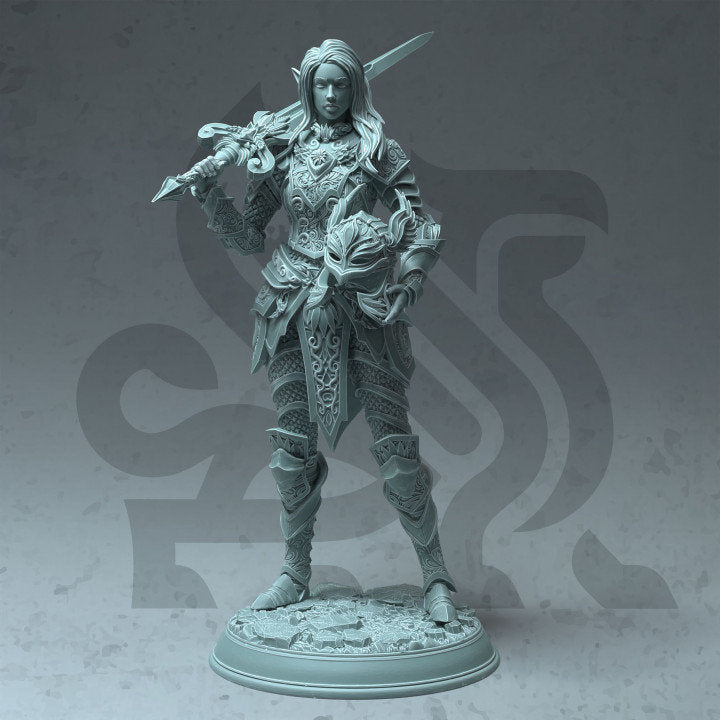 Female High Elf Paladin Fighter Spell blade, Moon Elf, Eladrin Miniature | 28mm, 32mm,54mm,75mm, 100mm Scales | Dungeons and Dragons 5E