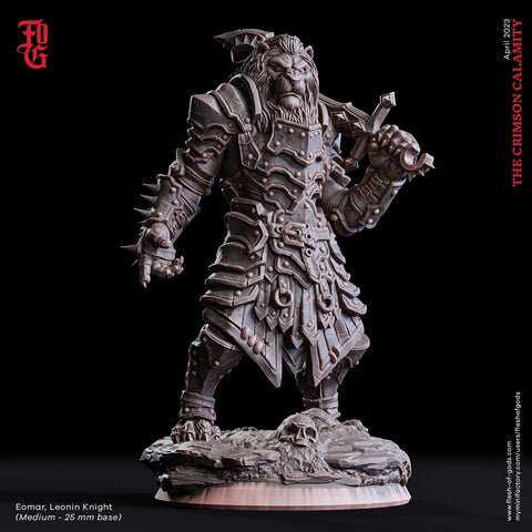 Leonin LionFolk Fighter in Armor | 28mm, 32mm, 54mm, 75mm Scales,100mm Tall | Dungeons and Dragons D&D 5e | Pathfinder| Daybreak Miniatures