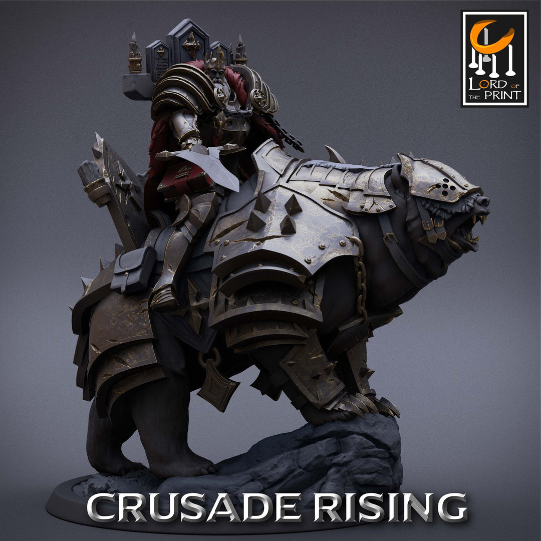 Human Paladin King Knight Templar on Armored Giant Bear, Cavalier PC NPC | Dungeons and Dragons 5e | 28mm,32mm,75mm Scale | Pathfinder |