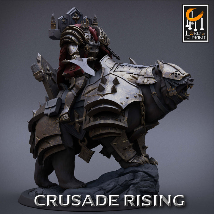 Human Paladin King Knight Templar on Armored Giant Bear, Cavalier PC NPC | Dungeons and Dragons 5e | 28mm,32mm,75mm Scale | Pathfinder |