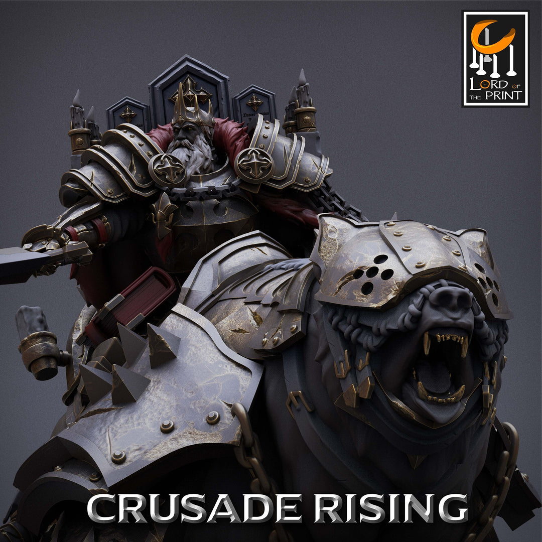 Human Paladin King Knight Templar on Armored Giant Bear, Cavalier PC NPC | Dungeons and Dragons 5e | 28mm,32mm,75mm Scale | Pathfinder |