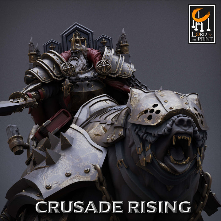 Human Paladin King Knight Templar on Armored Giant Bear, Cavalier PC NPC | Dungeons and Dragons 5e | 28mm,32mm,75mm Scale | Pathfinder |