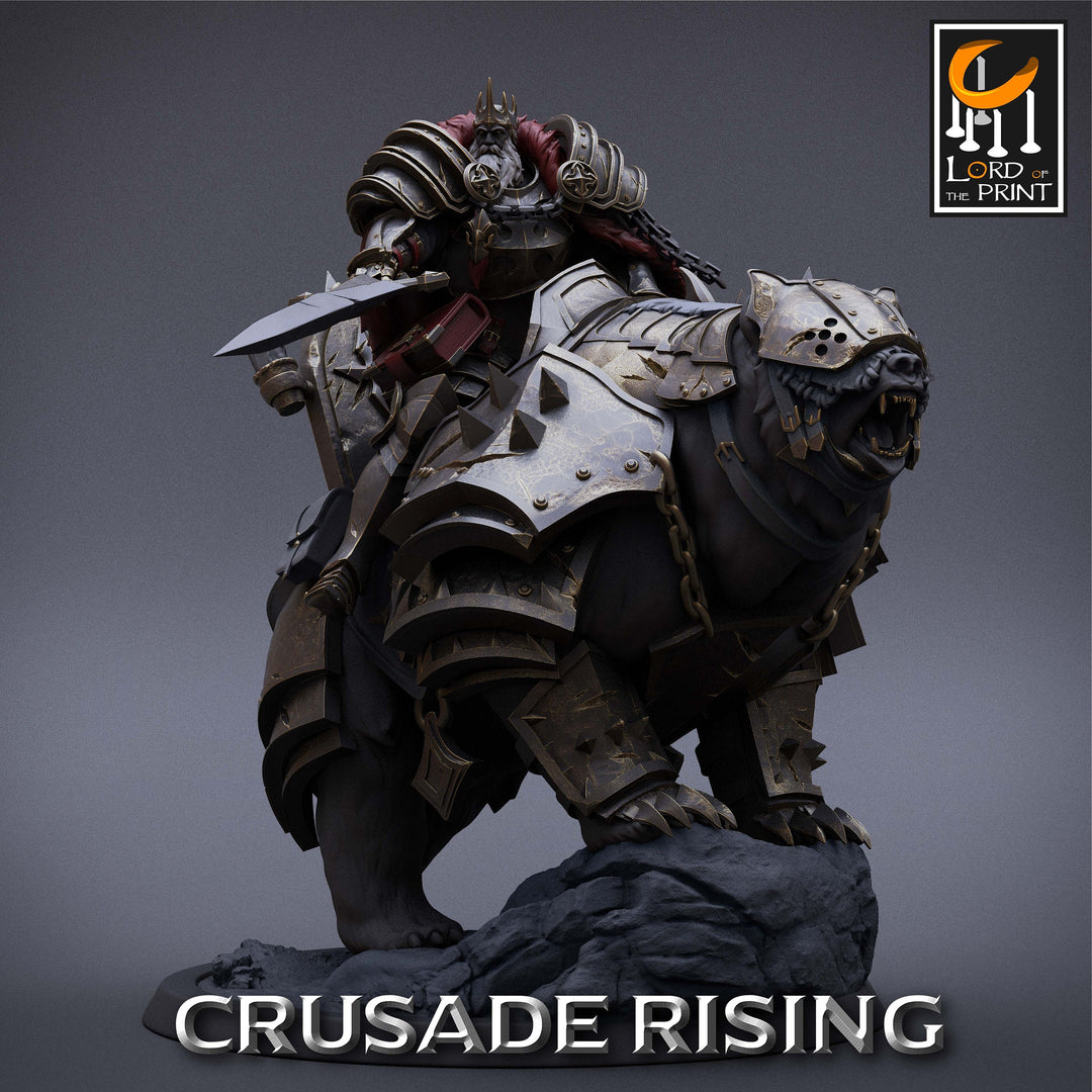 Human Paladin King Knight Templar on Armored Giant Bear, Cavalier PC NPC | Dungeons and Dragons 5e | 28mm,32mm,75mm Scale | Pathfinder |