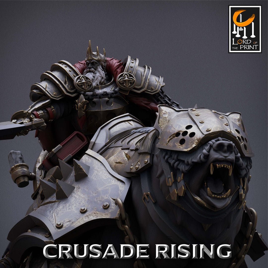 Human Paladin King Knight Templar on Armored Giant Bear, Cavalier PC NPC | Dungeons and Dragons 5e | 28mm,32mm,75mm Scale | Pathfinder |