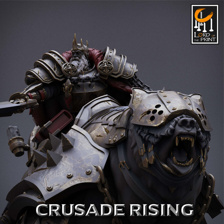 Human Paladin King Knight Templar on Armored Giant Bear, Cavalier PC NPC | Dungeons and Dragons 5e | 28mm,32mm,75mm Scale | Pathfinder |
