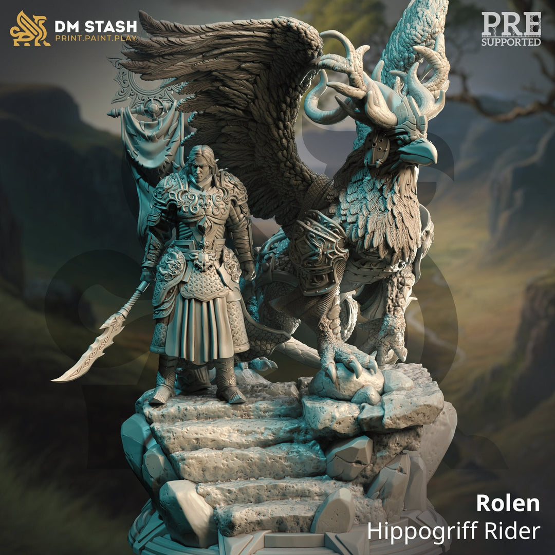 High Elf Lord Hippogriff Rider, Paladin Fighter, Moon Elf, Eladrin | 28mm,32mm,54mm,75mm Scales | Dungeons and Dragons Pathfinder |DM Stash