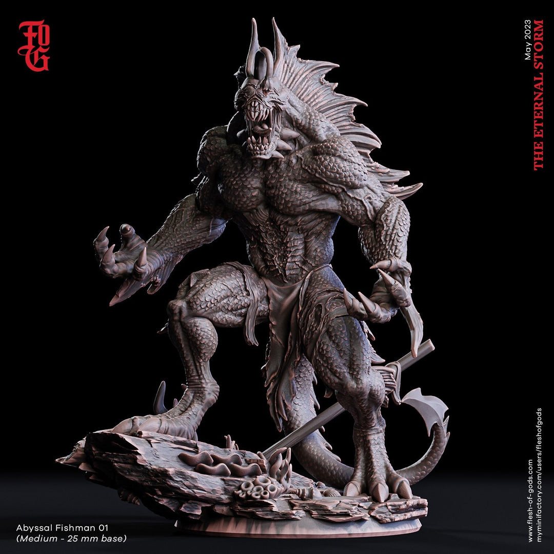 Sahuagin, Sea Devil humanoid | 28mm, 32mm,54mm,75mm,100mm Scales | Monster Mini Minis -D&D 5e Pathfinder Figurine | Flesh of Gods